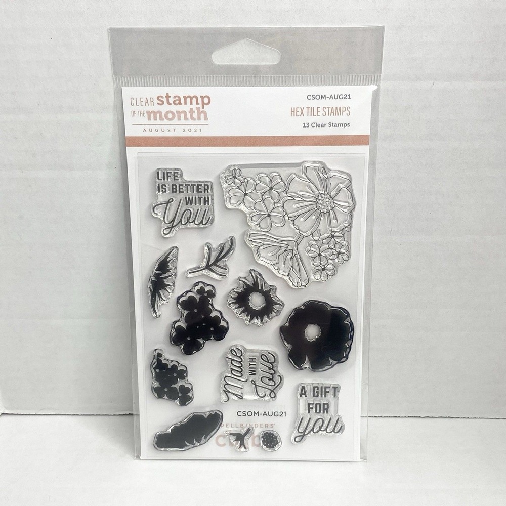 Spellbinders Clear Stamp of the Month Club August 2021 Hex Tile Stamps 13pc